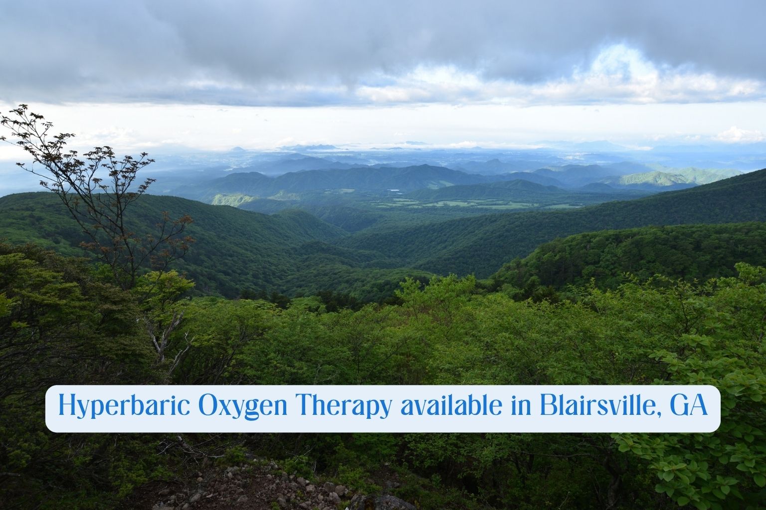 Peaceful mountain landscape in Blairsville Georgia representing natural healing and wellness with hyperbaric oxygen therapy