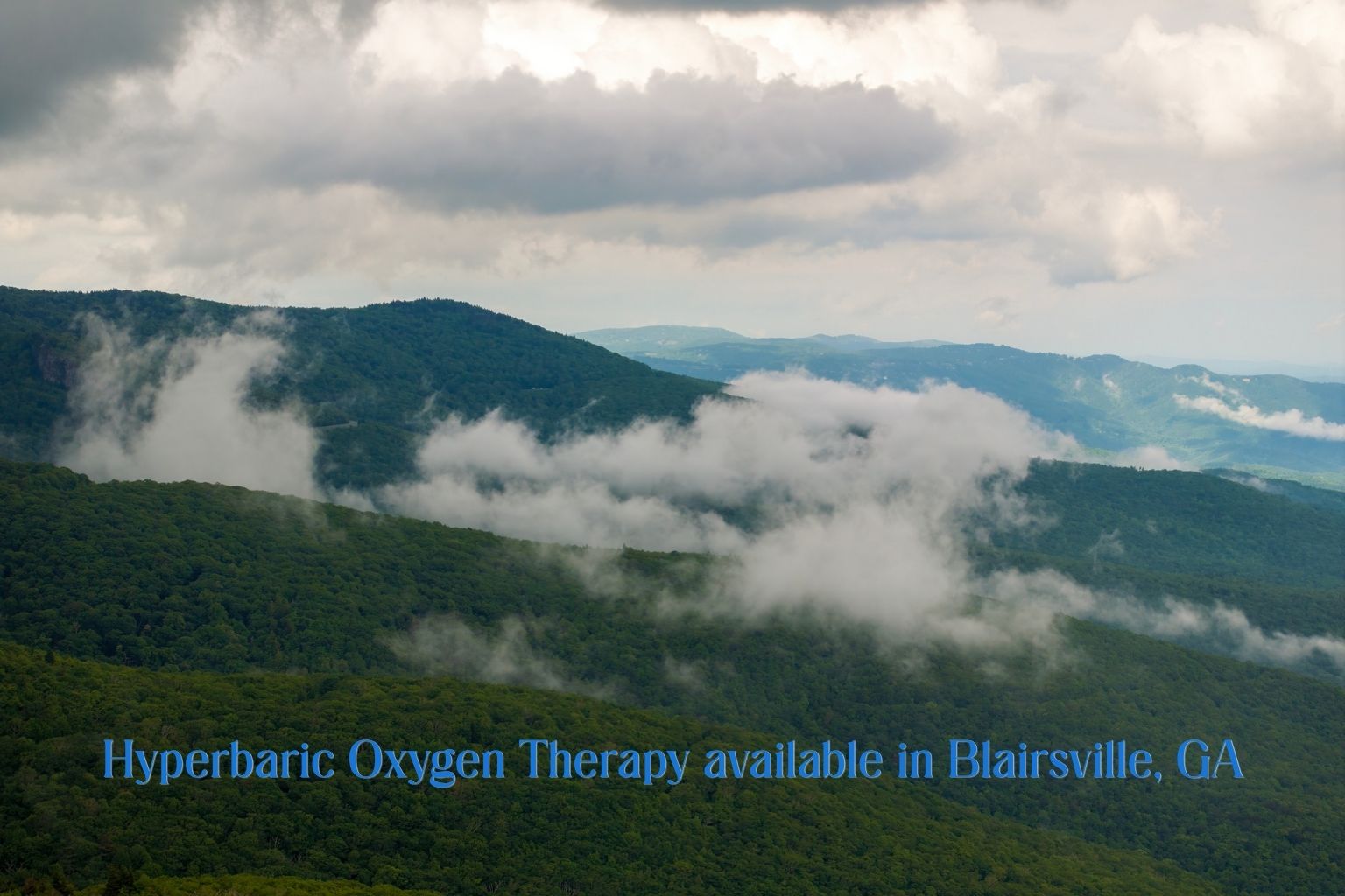 Scenic view of Blairsville Georgia in the Blue Ridge Mountains representing a peaceful environment for hyperbaric oxygen therapy