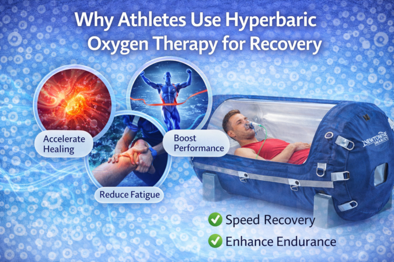 Athlete using soft hyperbaric oxygen chamber for recovery in Blairsville GA to improve performance reduce fatigue and speed healing